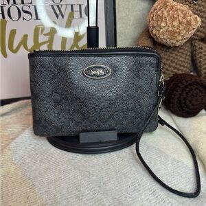Coach Textured Black Wristlet Clutch
